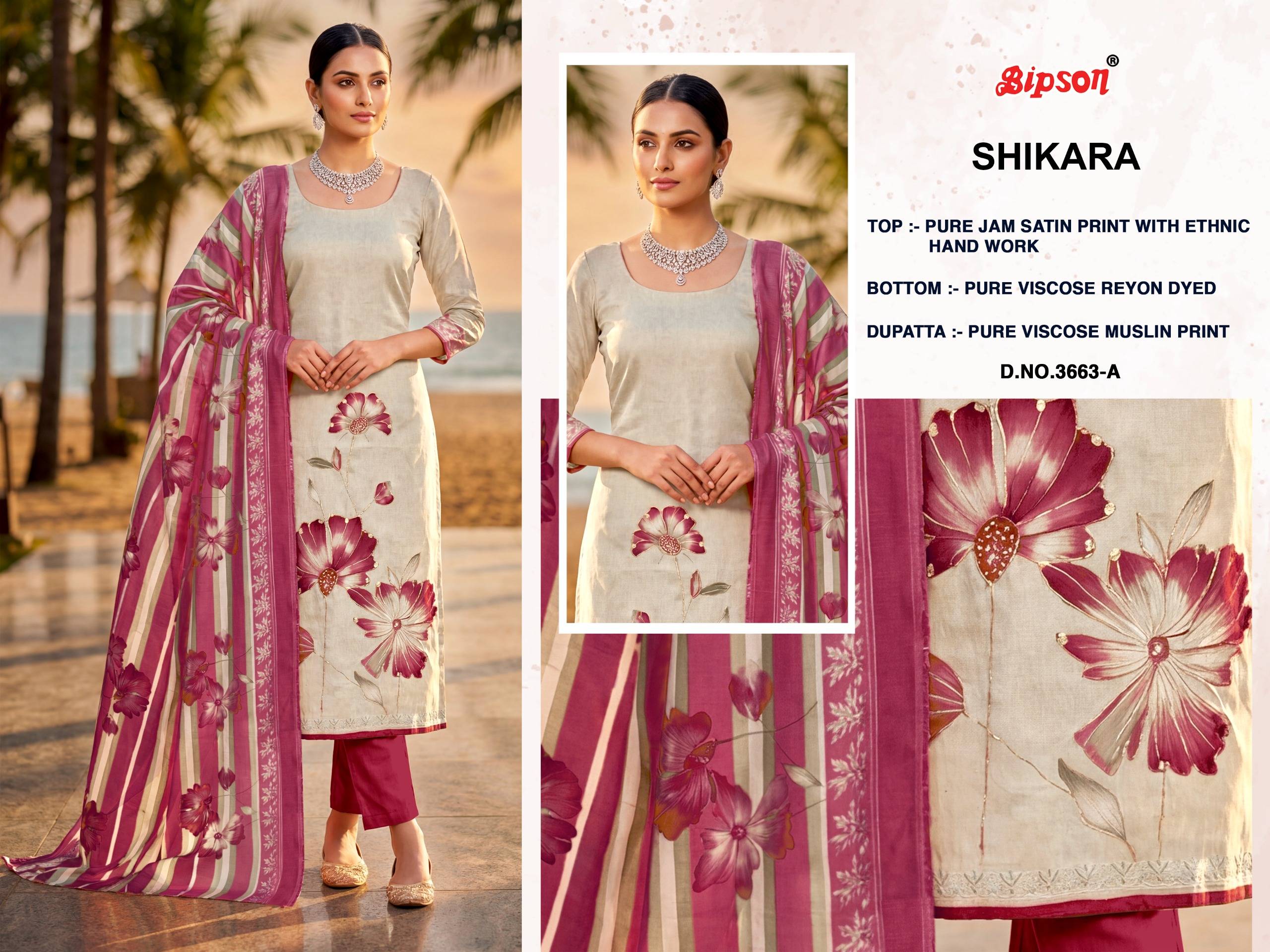 SIKARA - 3663 Series By BIPSON PRINTS Stylish Beautiful Colourful Pure JAAM Satin Dresses At Wholesale Price